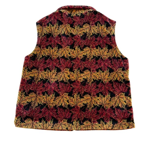 Vintage Chunky Fleece Vest Fall Leaves Print Made in Canada - Picture 3 of 7